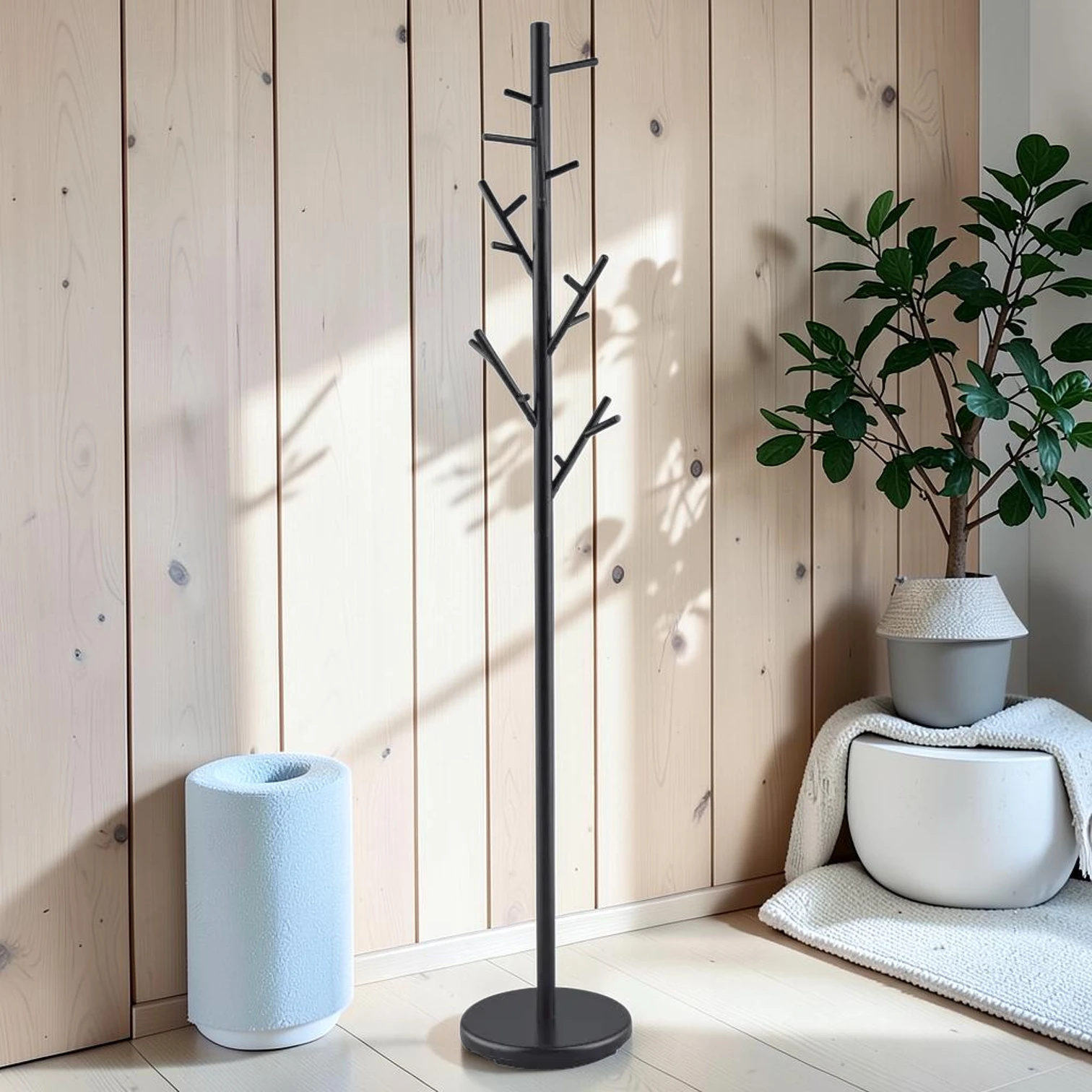 18-Hook Freestanding Metal Coat Rack, Matte Black, 12.0"W x 12.0"D x 69.25"H