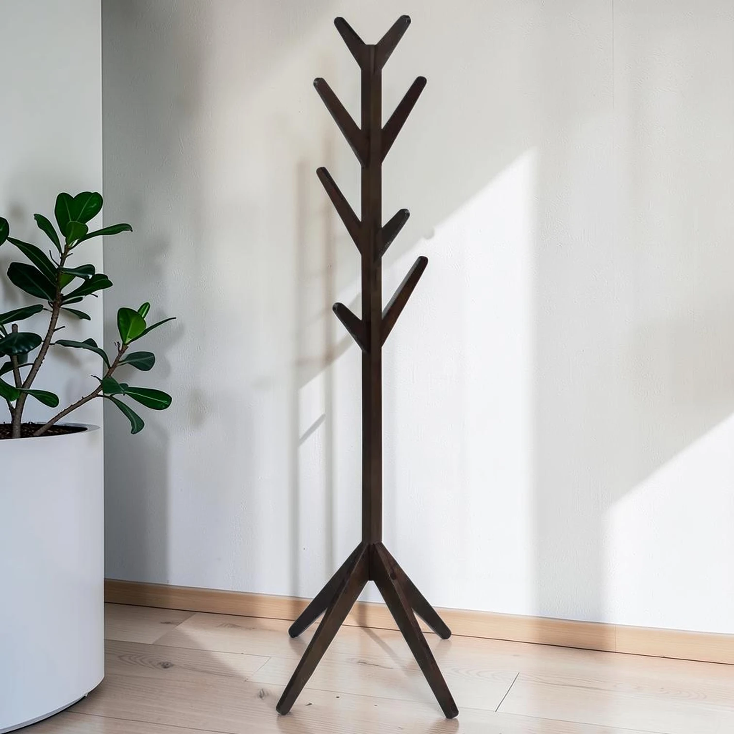 Solid Wood Coat Rack, Asian Hardwood Clothing Hanger, 17.25"W x 17.25"D x 66.25"H