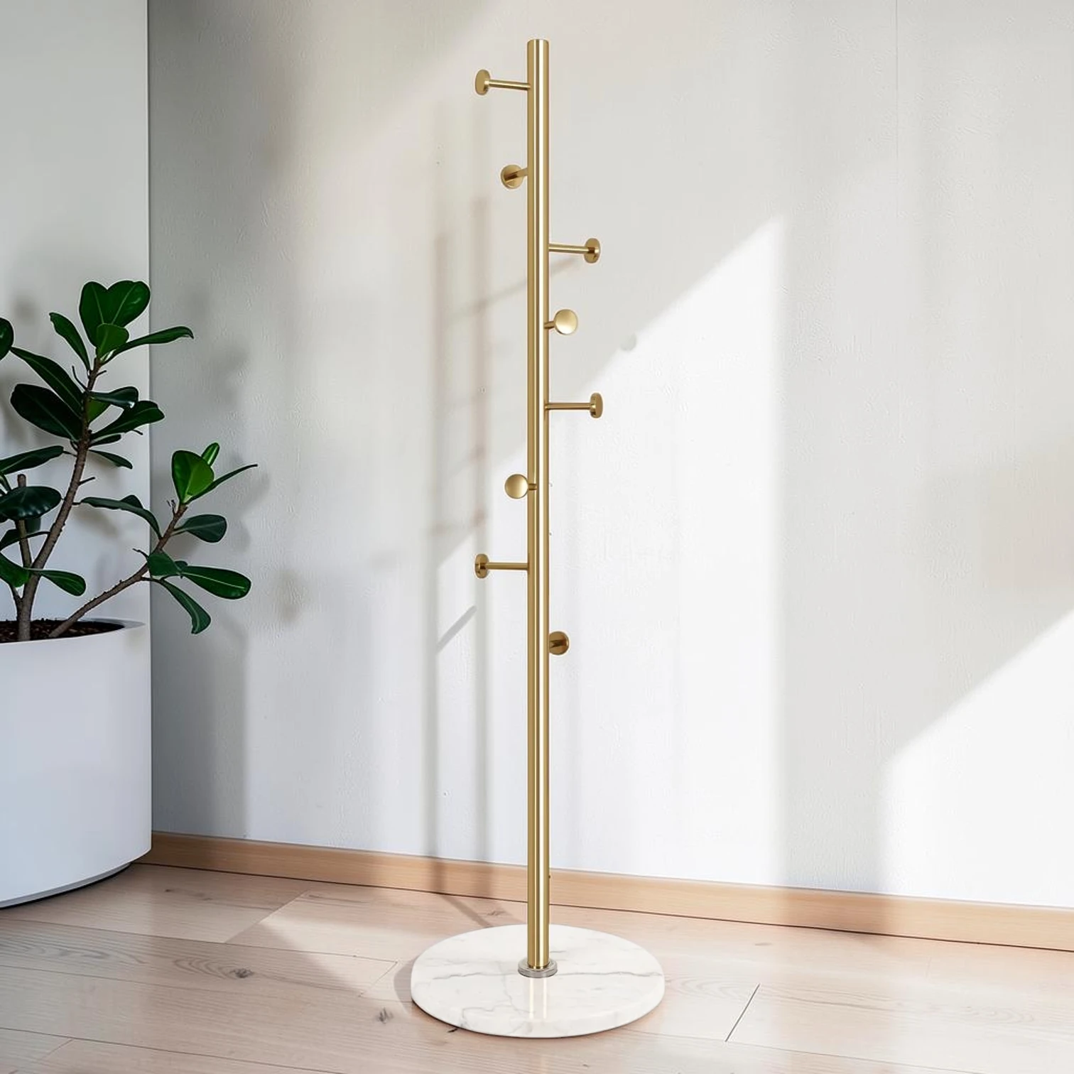 Freestanding Coat Rack Stand, 304 Stainless Steel with Marble Base, 8 Hooks, 29.12"L x 54"W x 52"H