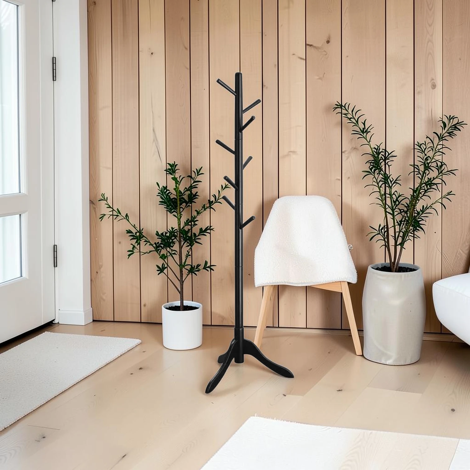 Solid Wood Coat Rack, 8-Hook Freestanding Hall Tree, 68.9-Inch Tall