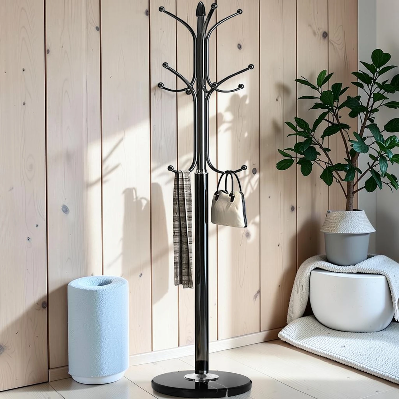 Metal Coat Rack Stand with Marble Base, 70-Inch Hall Tree with 12 Hooks