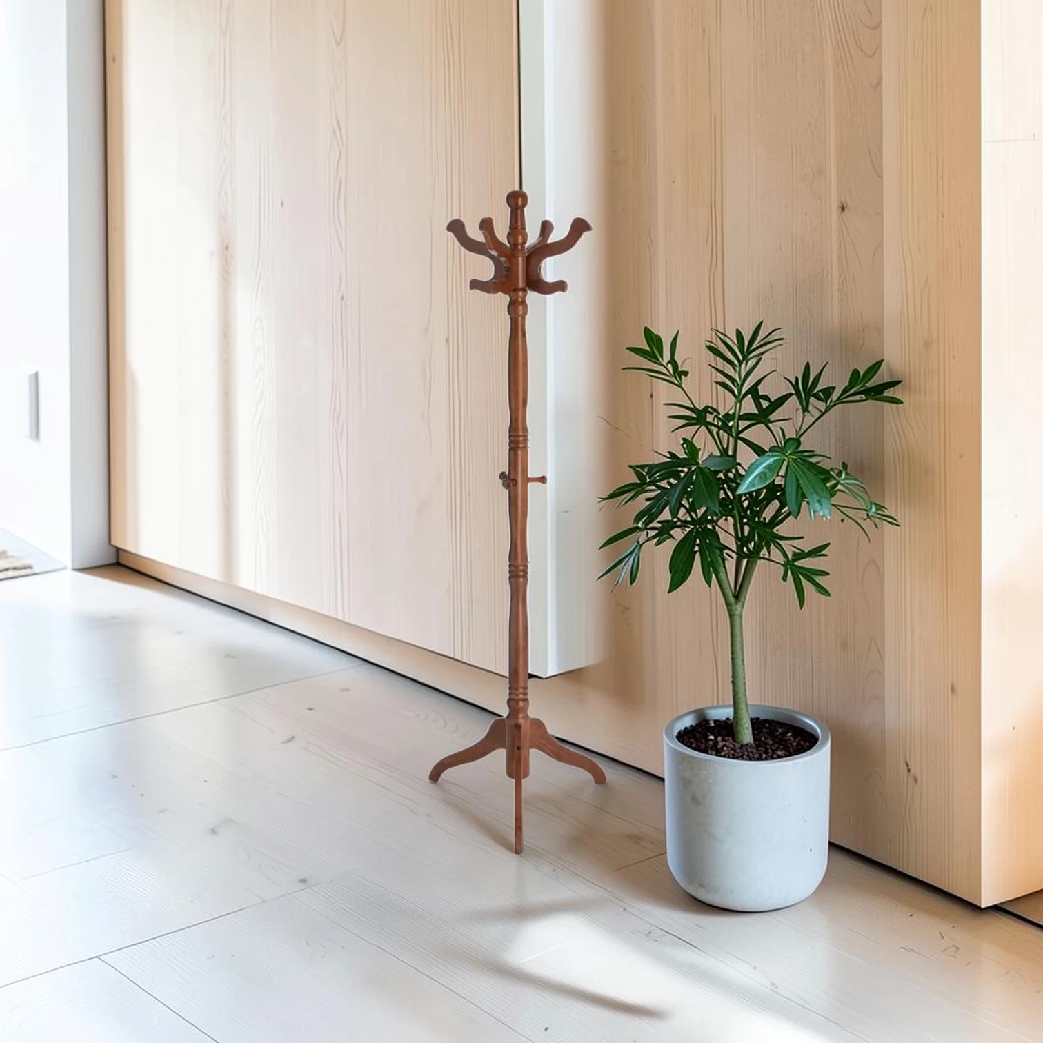 Freestanding Coat Rack, Eucalyptus Wood Stand, 11 Hooks, 68.9-Inch Height