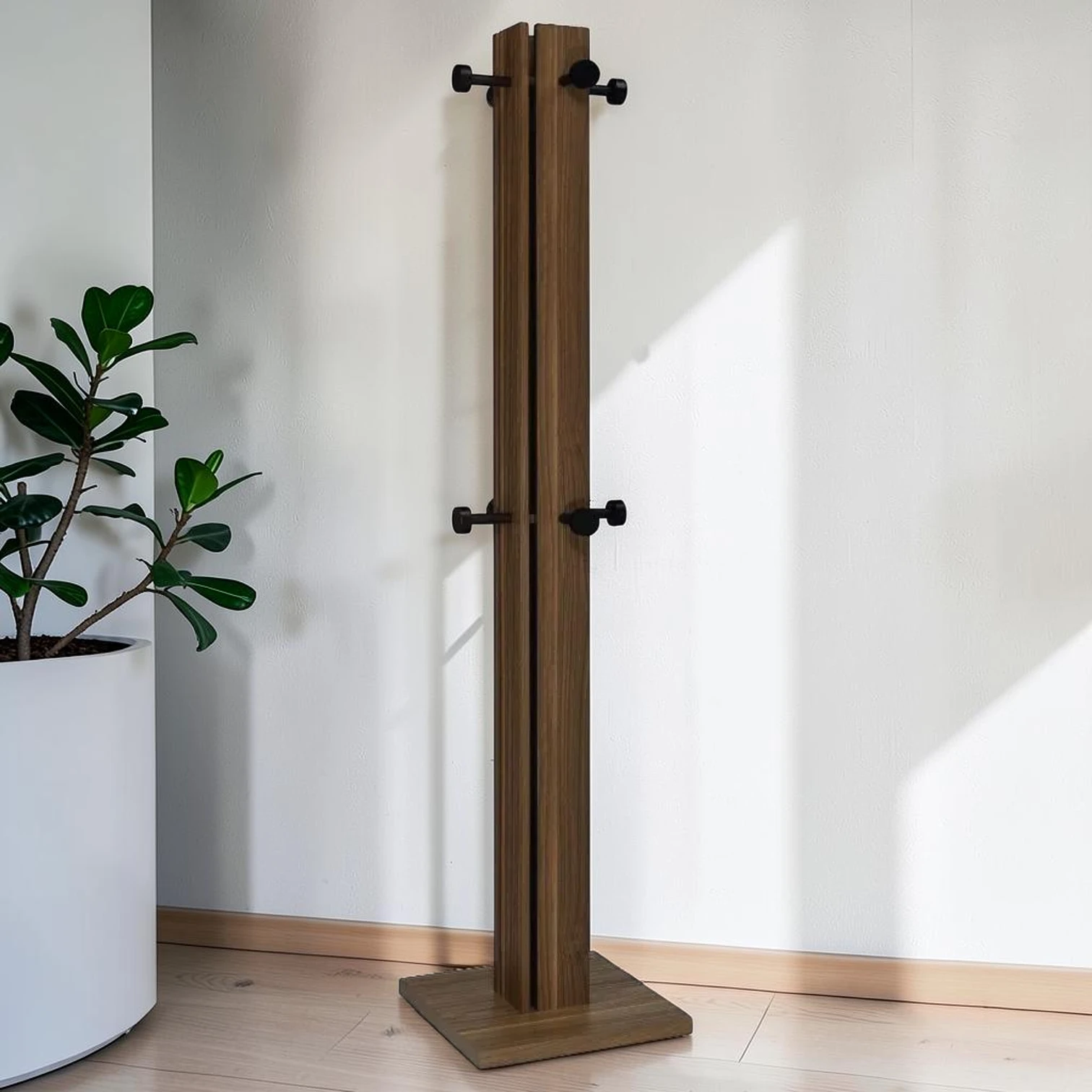 Coat Rack And Mirror Walnut Mid-Century Modern 15.75"W x 15.75"D x 72.25"H