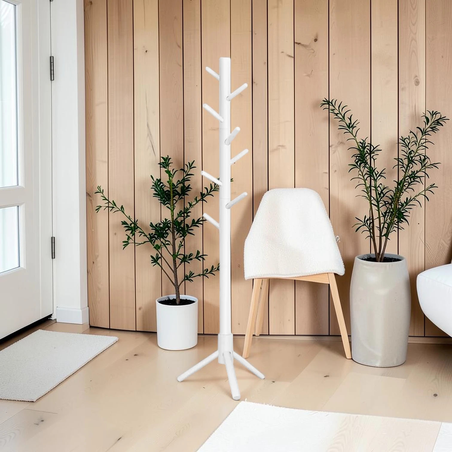 Solid Wood Coat Rack, 8-Hook Freestanding Stand, 68.9 Inch Tall