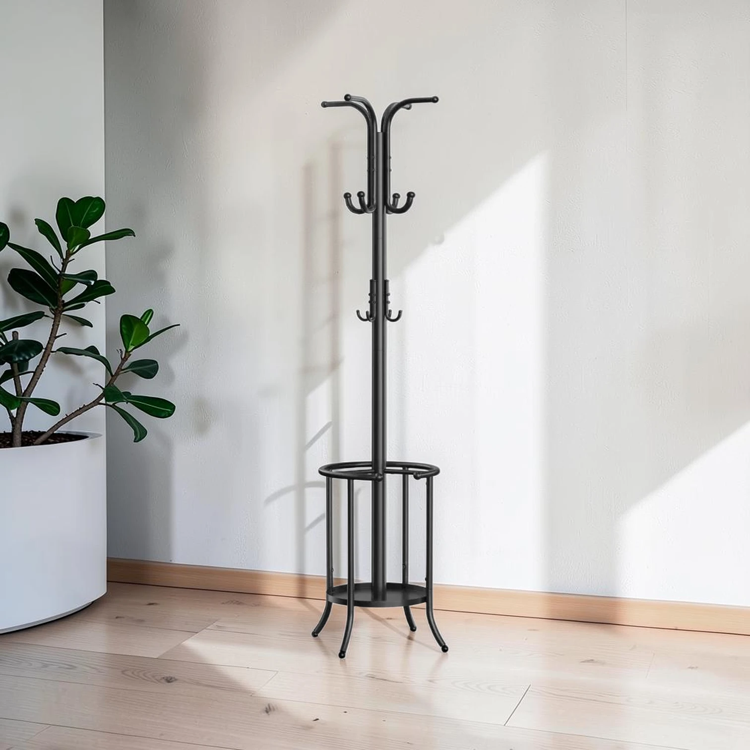 Freestanding Coat Rack, Metal Hall Tree with Umbrella Holder, 12 Hooks, 68.9 Inches Tall