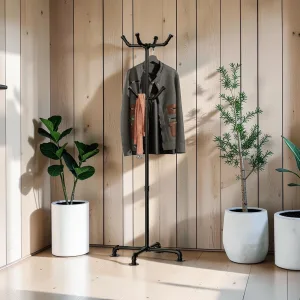Industrial Metal Pipe Coat Rack, sturdy Steel, 6-Hook Freestanding Stand, 66.93-Inch Height