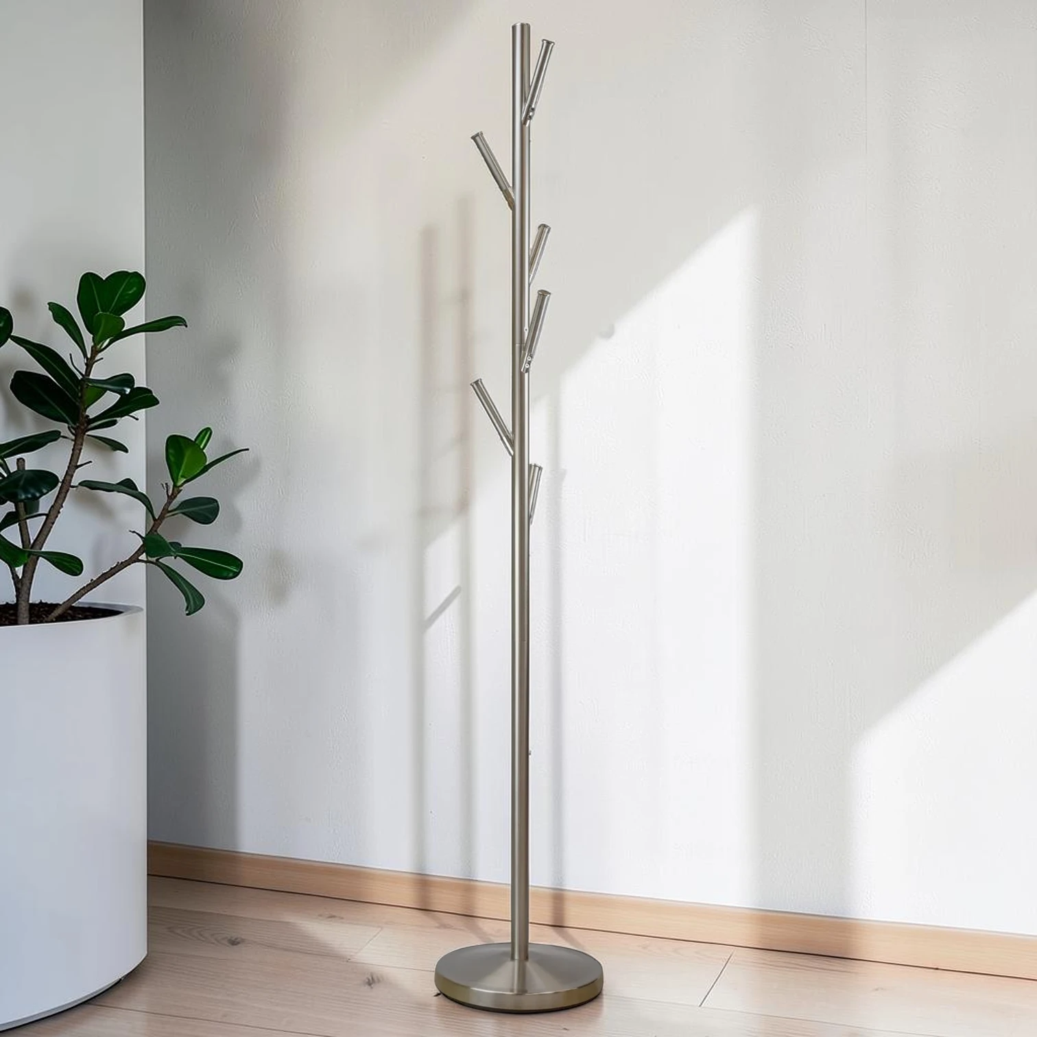 68" Free Standing Metal Coat Rack Stand Satin Steel 29.12"L x 54"W x 52"H