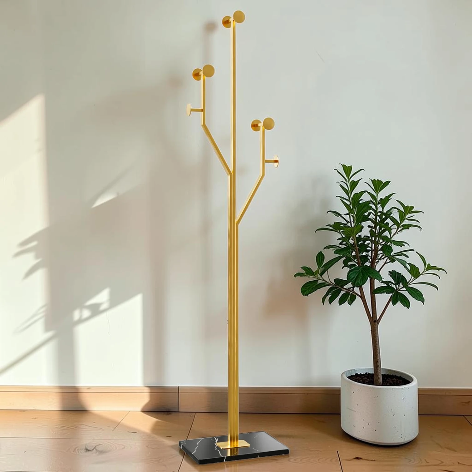 Metal Coat Rack with Marble Base, Freestanding Hook Stand, 68.9-inch Height