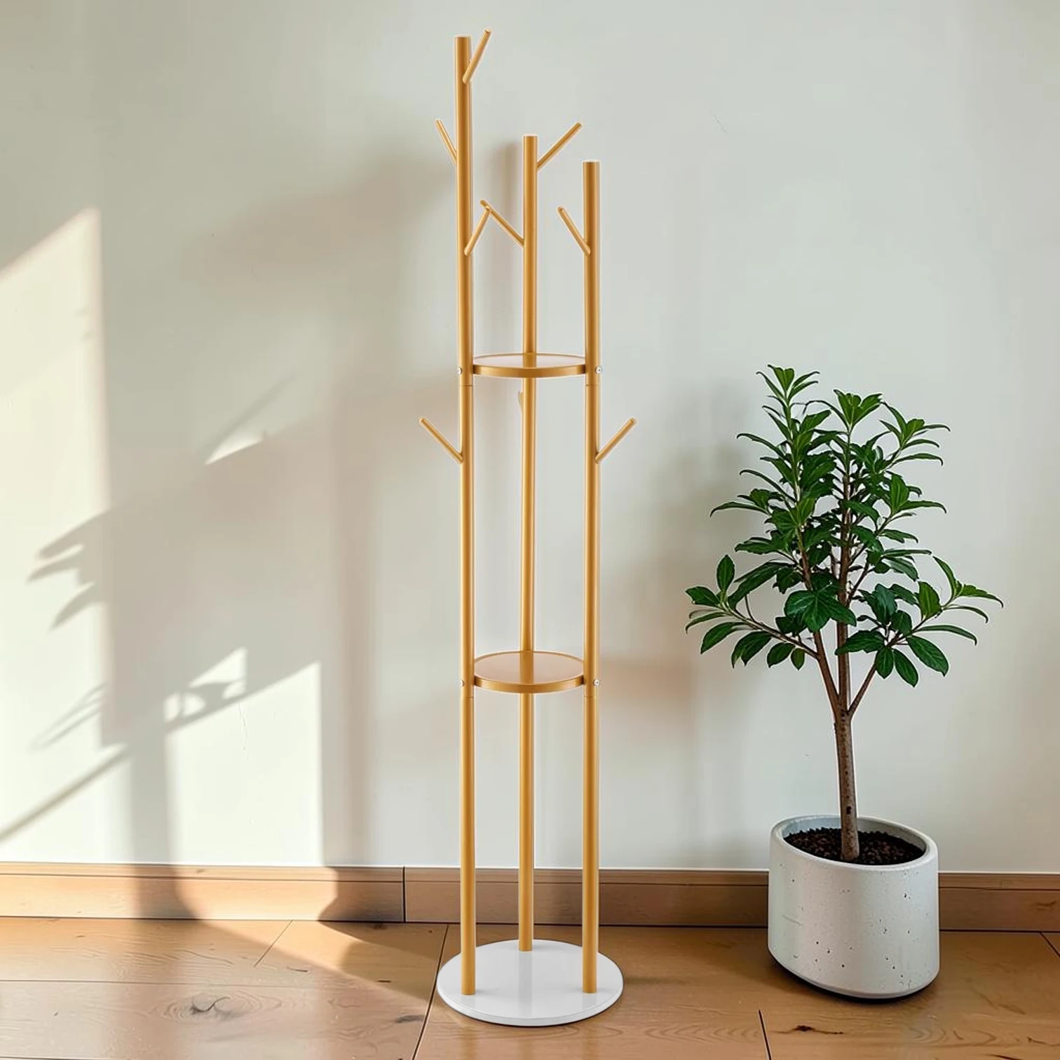 Freestanding Coat Rack Stand, Quartz Stone Base with 9 Hooks, Carbon Steel Entryway Hall Tree